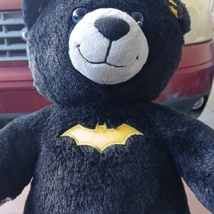 Build-A-Bear Black Plush Bear with Yellow Bat Emblem